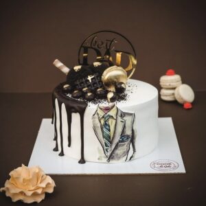 خرید هدیه تولد پدر از خارج (کیک با نقاشی کت مردانه)